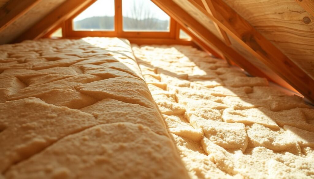 A well-insulated tiny house roof, the intricate layers of thermal protection come to life. In the foreground, high-density mineral wool insulation panels, their precise geometry and soft, earthy tones capturing the essence of efficient insulation. The middle ground reveals the precise placement of air-sealing tapes and membranes, creating a seamless barrier against drafts. Bathed in warm, natural lighting, the scene conveys a sense of energy-efficient comfort and attention to detail. The background subtly suggests the picturesque surroundings of the tiny house, hinting at the holistic approach to sustainable living. A harmonious blend of technical precision and cozy aesthetics, this image embodies the core principles of an energy-efficient tiny house roof. A well-insulated tiny house roof, the intricate layers of thermal protection come to life. In the foreground, high-density mineral wool insulation panels, their precise geometry and soft, earthy tones capturing the essence of efficient insulation. The middle ground reveals the precise placement of air-sealing tapes and membranes, creating a seamless barrier against drafts. Bathed in warm, natural lighting, the scene conveys a sense of energy-efficient comfort and attention to detail. The background subtly suggests the picturesque surroundings of the tiny house, hinting at the holistic approach to sustainable living. A harmonious blend of technical precision and cozy aesthetics, this image embodies the core principles of an energy-efficient tiny house roof.